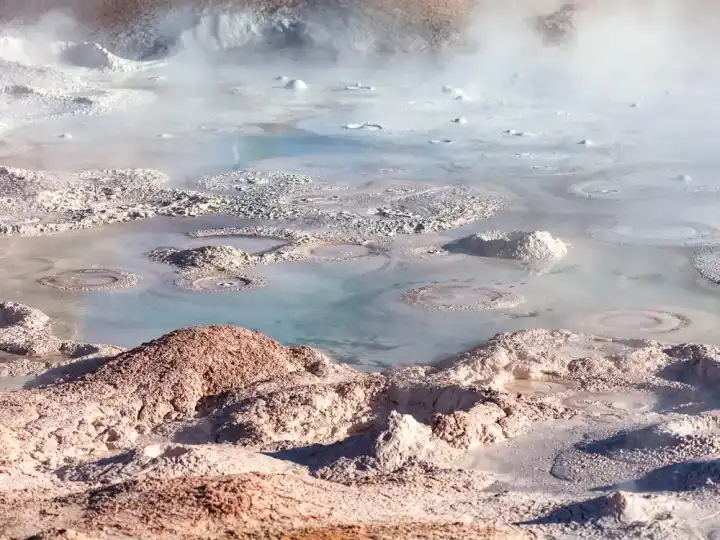 Steam rising from natural hot pools
